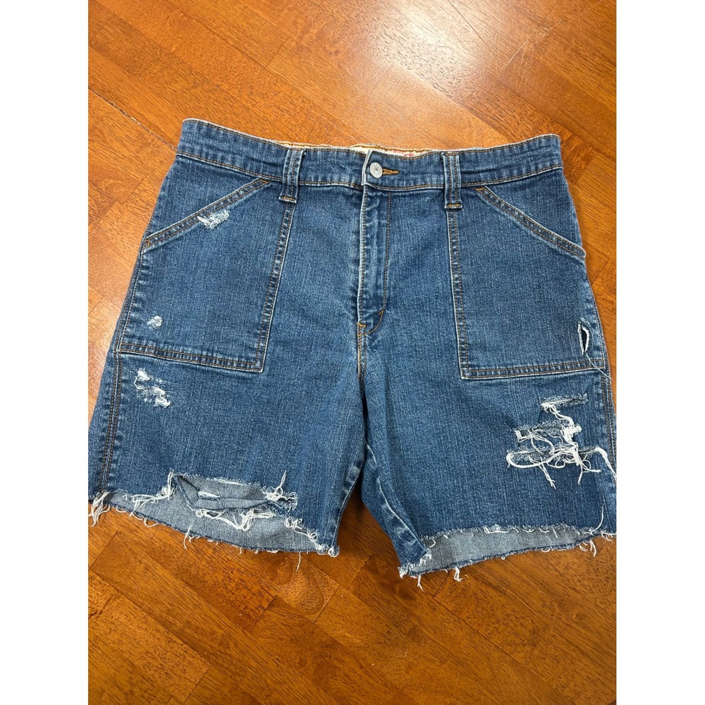 Levi 550 Denim Shorts Girls Size 14 Blue Relaxed Distressed Cut Off Jean Shorts